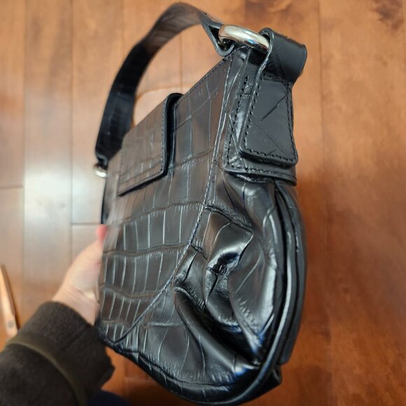 Danier black leather croc-effect geniune leather shoulder bag - Picture 8 of 12